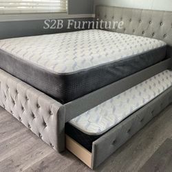 Full Twin Grey Frenchi Trundle Bed With Ortho Mattress Included 