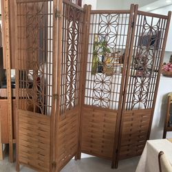 Vintage Mid-Century Teak Wood Folding Geometric Room Divider  (Dimensions 72”  x 72”)