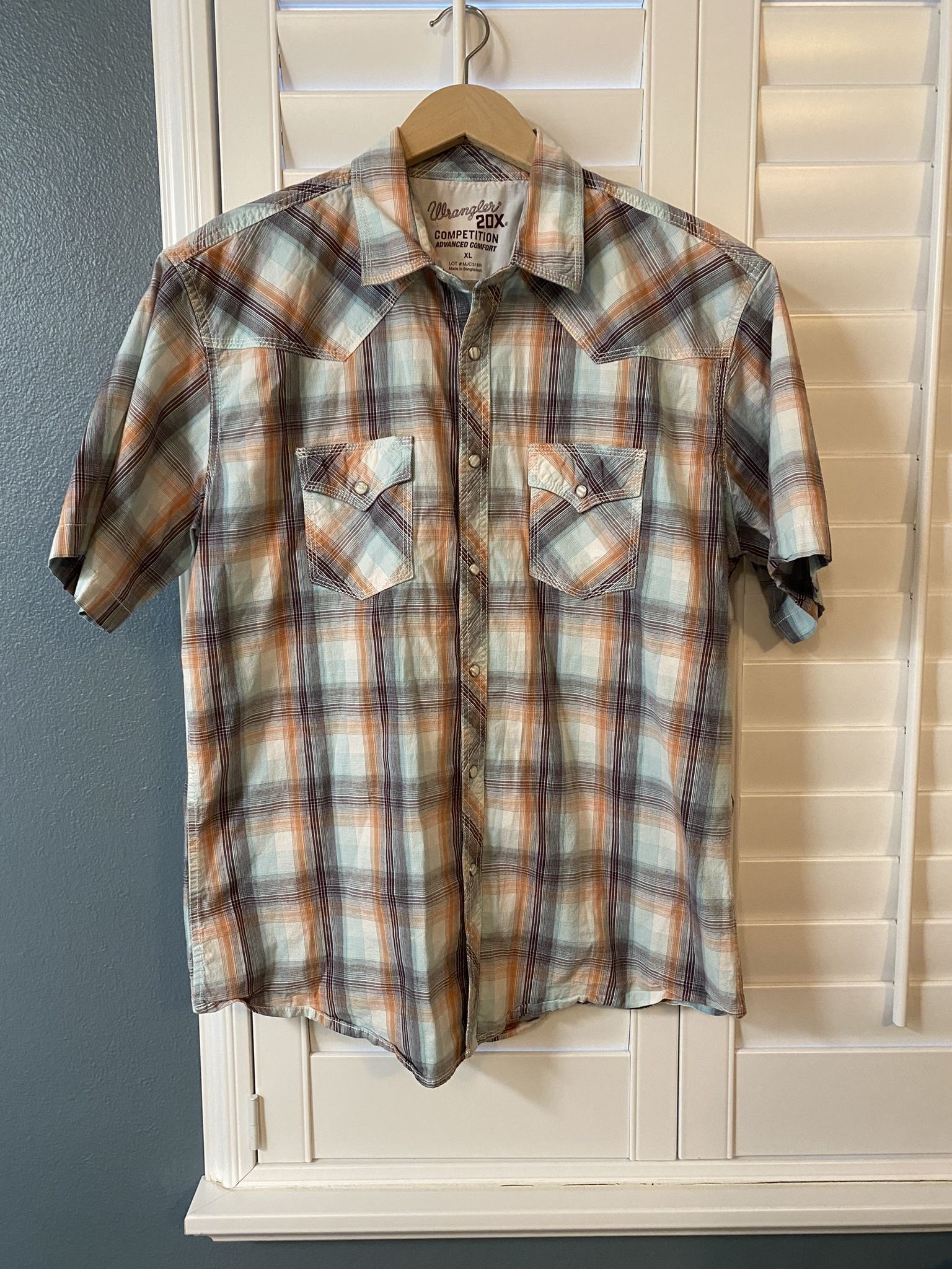 Wrangler 20X Competition Mens Plaid Pearl Snap Short Sleeve Button Up Shirt XL