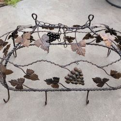 Gorgeous Vintage Wrought Iron Grapes & Leaves Pot Rack