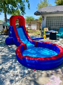 NEW Water Slide Park, Climbing Wall, Slide & Deep Pool W/ Air Pump, Bounce House !