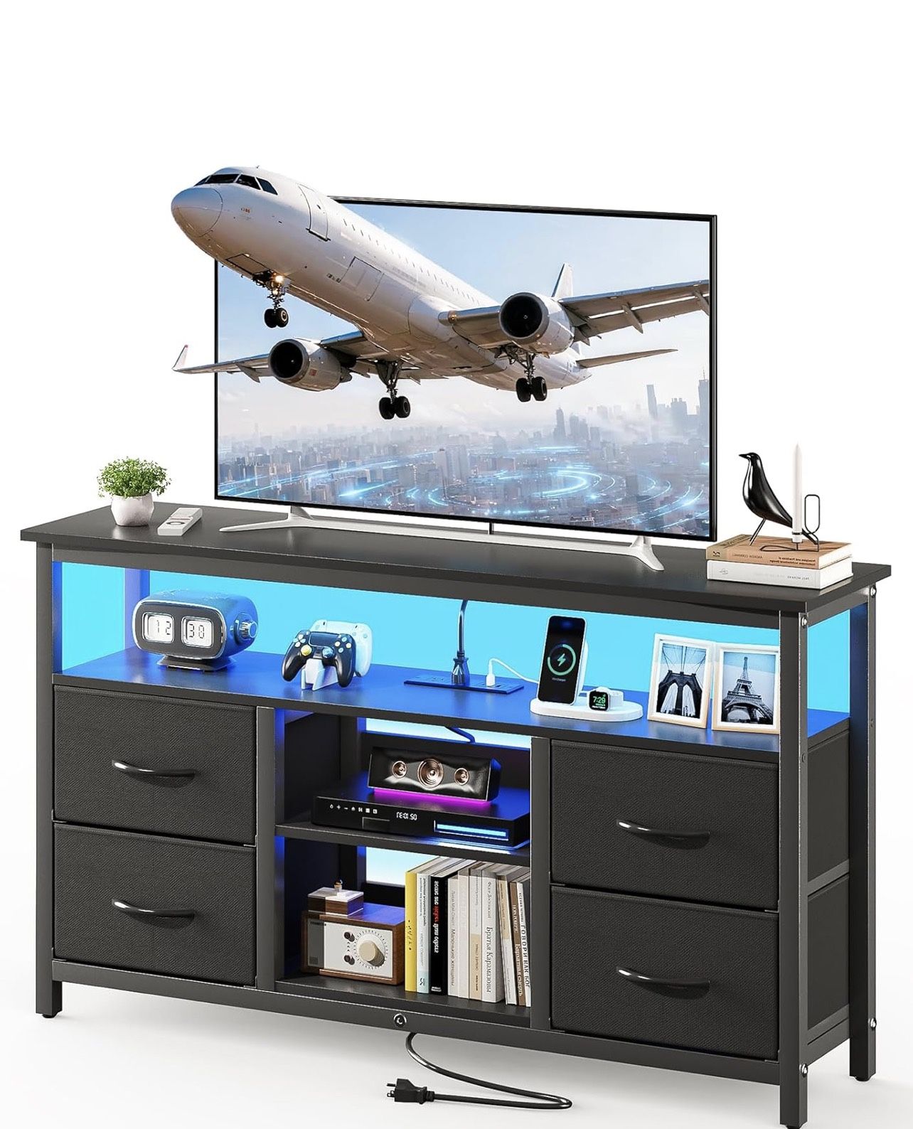 TV Stand With LED and Outlets Black [NEW]