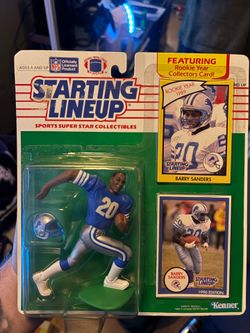 1990 Kenner Starting Lineup Barry Sanders Detroit Lions Figure - Rookie Year Card - Carded