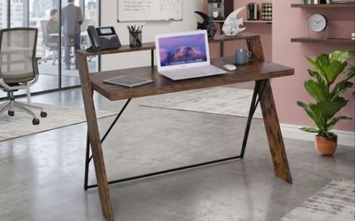 Rustic Wood and Metal Writing Desk with Shelf