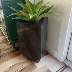 Faux Aloe In Black Tin Planter