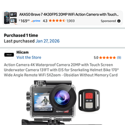 Action Camera 4K Waterproof Camera 20MP with Touch Screen Underwater Camera 131FT with EIS for Snorkeling Helmet Bike 170° Wide Angle Remote WiFi 5XZo