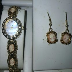 Cameo Watch And Earrings 