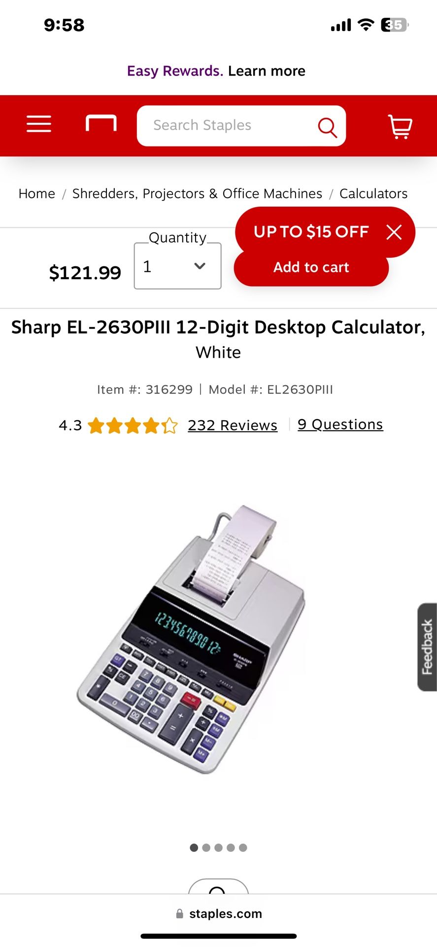 SHARP / Large 12-Digit /2 Color Printer