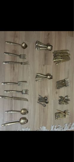 90 pieces spoon fork knife silver plate set gold color