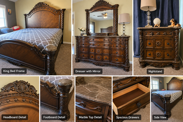 Luxury King Bedroom Set – Bed, Dresser, Mirror & Nightstand