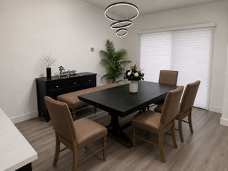 Dining table and chairs with bench