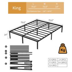 NEW JETO Metal Bed Frame-Simple and Atmospheric Metal Platform Bed Frame, Storage Space Under The Bed Heavy Duty Frame Bed, Durable King Size Bed Fram