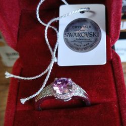 1ctw Pink Swarovski  Crystal Sterling Silver Ring 