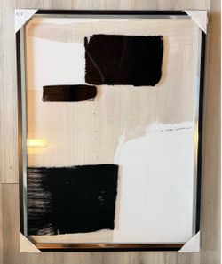 Large 36x48 Black & White Abstract Framed Art – Glass Front – Brand New
