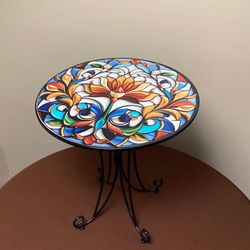 New- Beautiful  - Floral Metal Accent Table