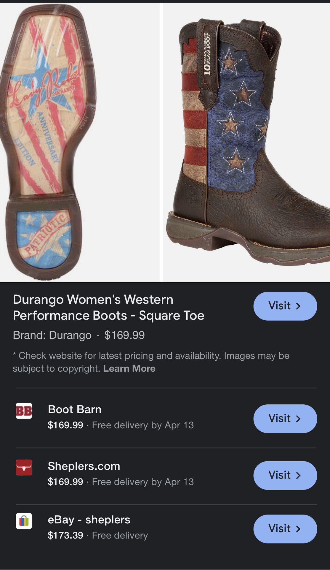 Durango 10th Anniversary Flag Boot Limited Edition - Dark Brown  Size 8 Women’s 