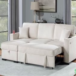 Corduroy Sectional Sleeper With Storage And Usb Charging Port 