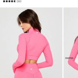 Fabletics Pure Lux Crop Train Jacket (Pink Cactus)