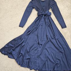 MAXI DRESS, SPLITH THIGH DRESS, V cut on the back dress, long sleeve maxi navy blue dress