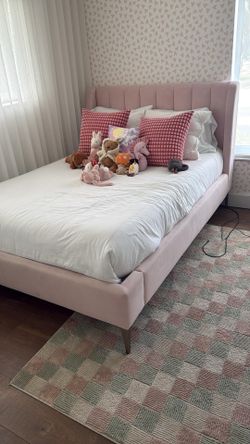 Pottery Barn Teen dusty pink Velvet Upholstered Bed Frame