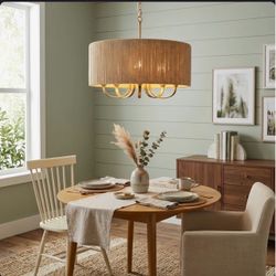 Brand New Stephane 5-Light 22" W Rattan Drum Chandelier,New Boho-Modern Rattan Drum Chandelier