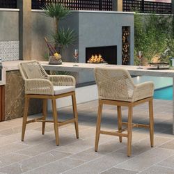 🟢 Aluminum Bar Stool with Cushion Set of 2 