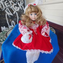 VINTAGE Santa's Best Animated Moving Porcelain Christmas Child Doll 16" 