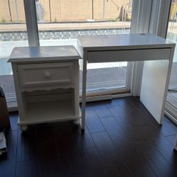 White Desk With End Table / Nightstand 