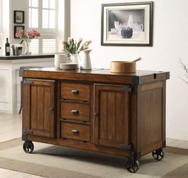 Antique Brown Finish Kitchen Cart Cabinet 2 Doors 3 Drawers Storage / Gabeta Cocina Muebles