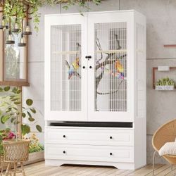 Large Bird Parakeet Parrot Cockatiel Cage, Tall Big Bird Flight Cages with 2 Drawers, a Removable Tray, Metal Grid Doors and a Robust Lock for Finch, 