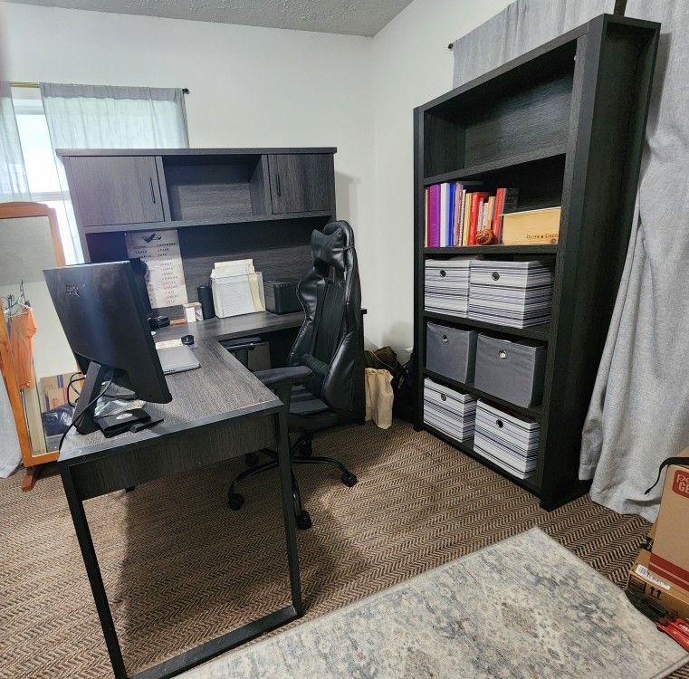 Computer Desk, Chair, Shelf Unit