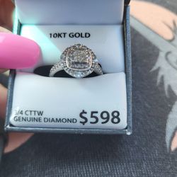 10k gold +3/4 cttw Genuine Diamond sz7