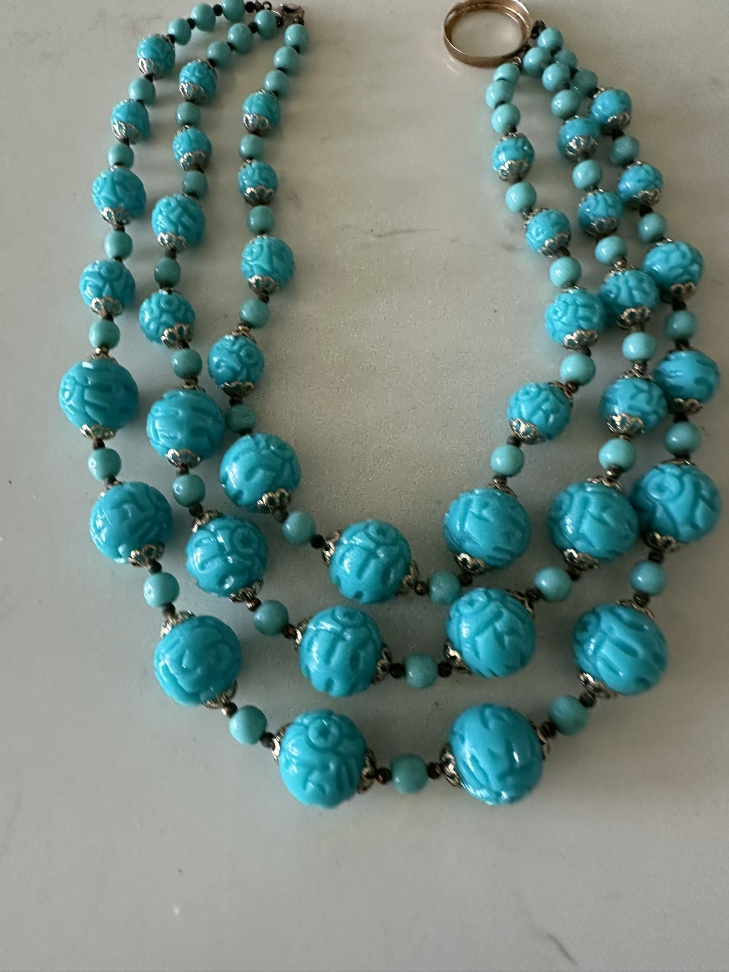 Vintage Carved Triple Strand Necklace
