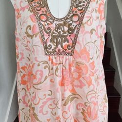 Tommy Bahama Women's Floral Embroidered Linen Tank Top Blouse Medium