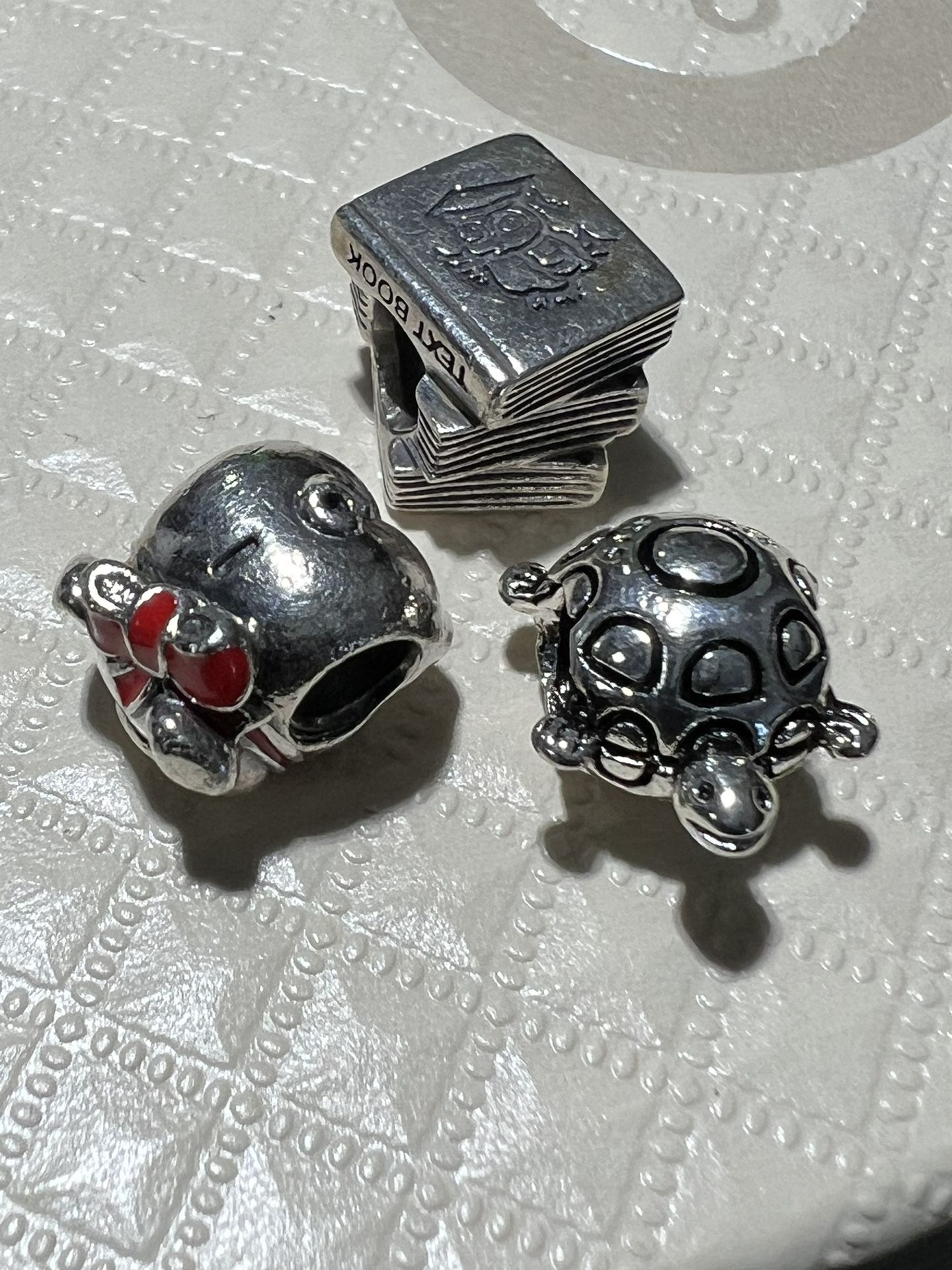 3 AUTHENTIC PANDORA RETIRED LITTLE PIGGY TURTLE AND TEXT BOOK CHARMS FOR SALE