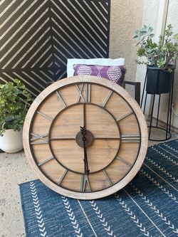 Large Rustic Wood and Metal Wall Clock. This is a beautiful, eye- catching piece bought from Hobby Lobby.  30 h X 29w