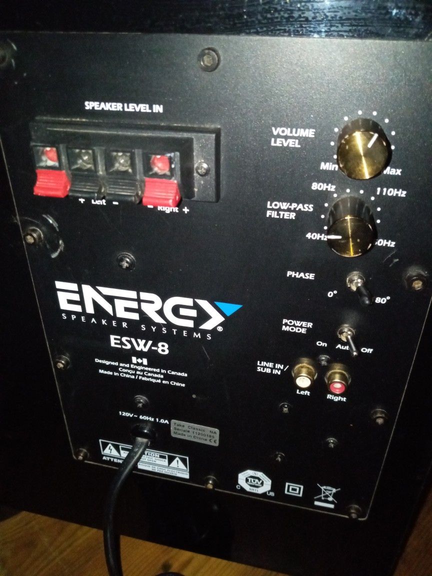 Energy Speaker Systems ESW8 Subwoofer 14" T x 12" W x 12" D for Sale