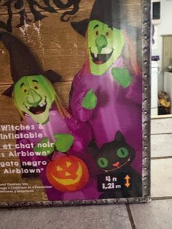 Inflatable Halloween Witches and Black Cat