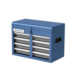 Portable 4-Drawer Tool Box with Top Storage Tray, Metal Tool Cases for Home, Garage or Workbench, Blue
