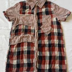 Checker Plaid Short Sleeve Shirt Top T-shirt Button Up Striped Apparel Women Red