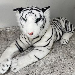 Large Plush Snow Leopard Black White Short Hair 48 in Long