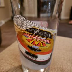 Vintage NASCAR 50th 1998 Anniversary Beer Glass McDonald’s Bill Elliott Red Race Car

