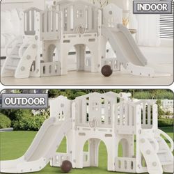 Toddlers Kids Playset Slide Basketball Fort