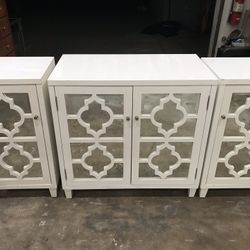 Three Pieces Wood And Glass Cabinet 