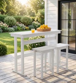 Three-piece HDPE Outdoor Bar Height Table and Two Stools