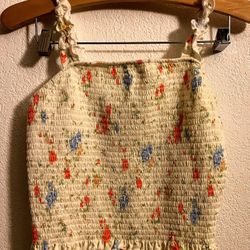 SO Juniors Size Large Halter Tube TOP Smocked Elastic Floral