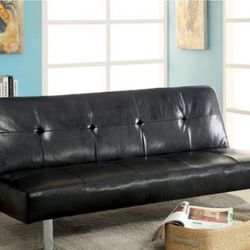 Brand New Black Leather Futon Sofa Sleeper 