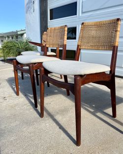 E. Knudsen for Jensen & Lykkegaard Danish Teak & Cane Dining Chairs – Set of 4