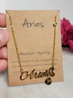 12 Constellation Zodiac Old English Letter Sign Pendant Necklace Astrology, Aries