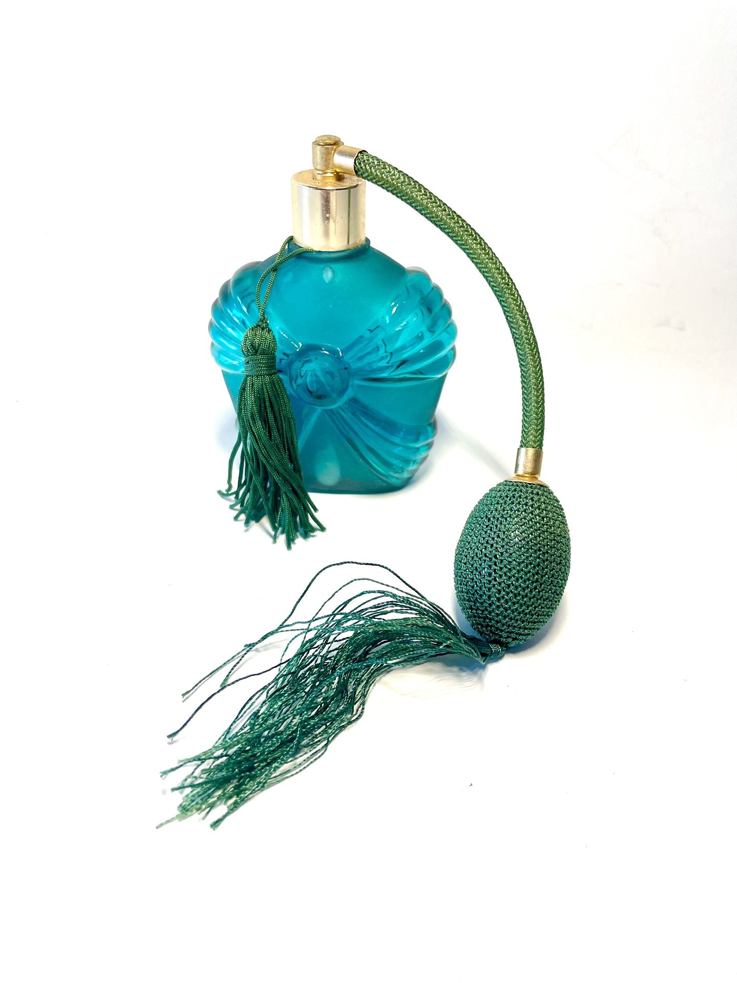 Vintage Frosted Glass Perfume Bottle w/Atomizer Dresser Vanity Spray Mist